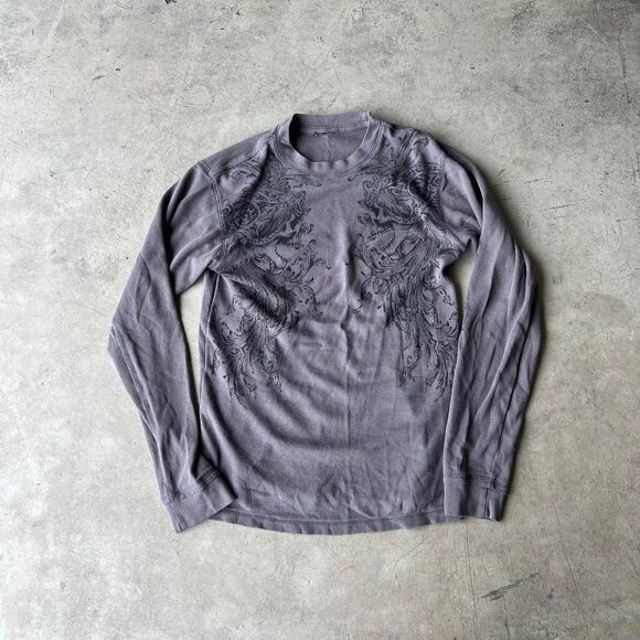 y2k Waffle Knit Skull Grunge Emo Long sleeve t shirt Mens size M - Picture 1 of 1